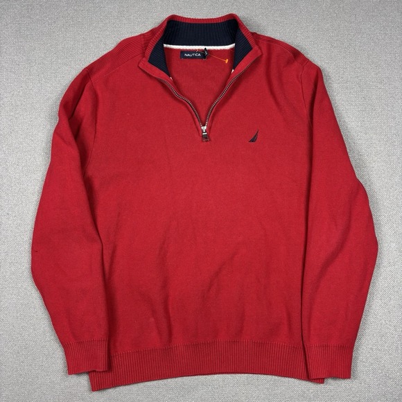 Nautica Other - Nautica Knit Mock Neck 1/4 Zip Sweater Mens XL Red Pullover
